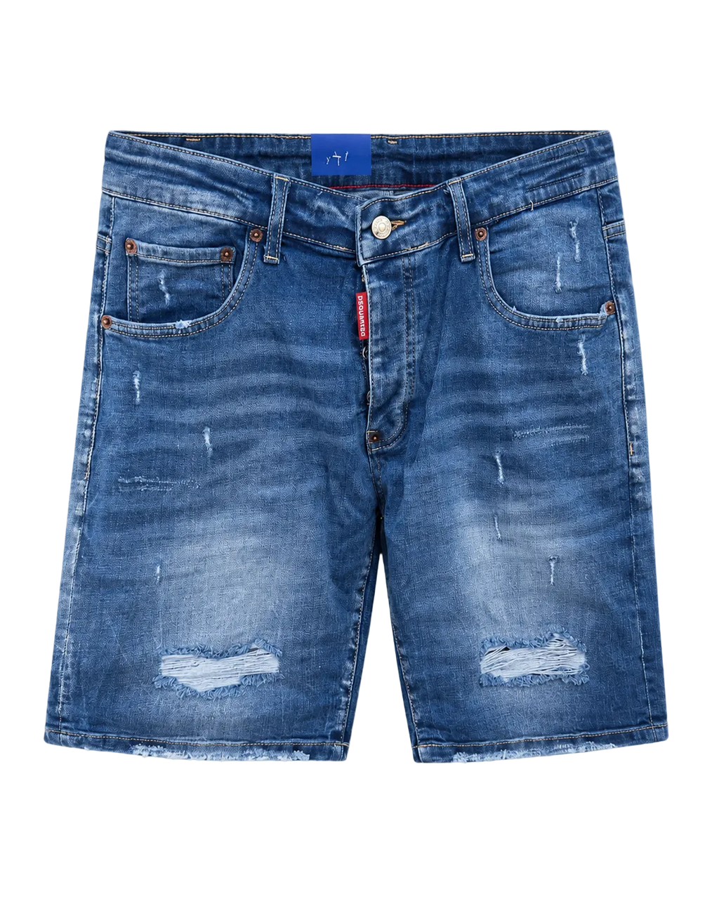 DSQ Marine Blue Distressed Denim Bermude