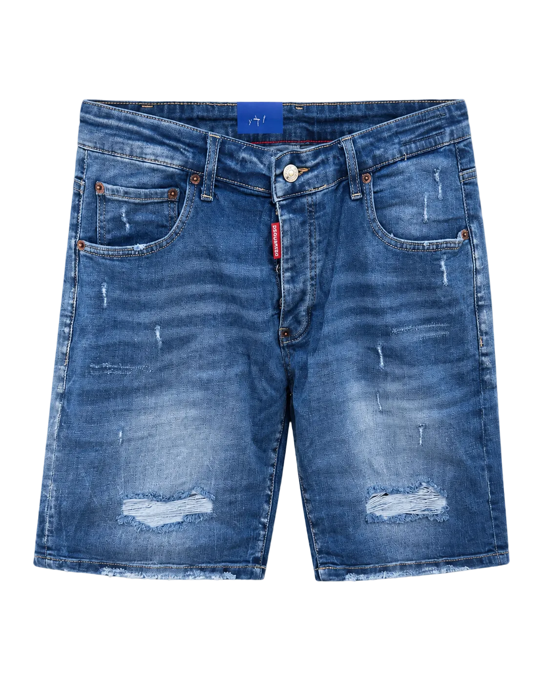 DSQ Marine Blue Distressed Denim Bermude