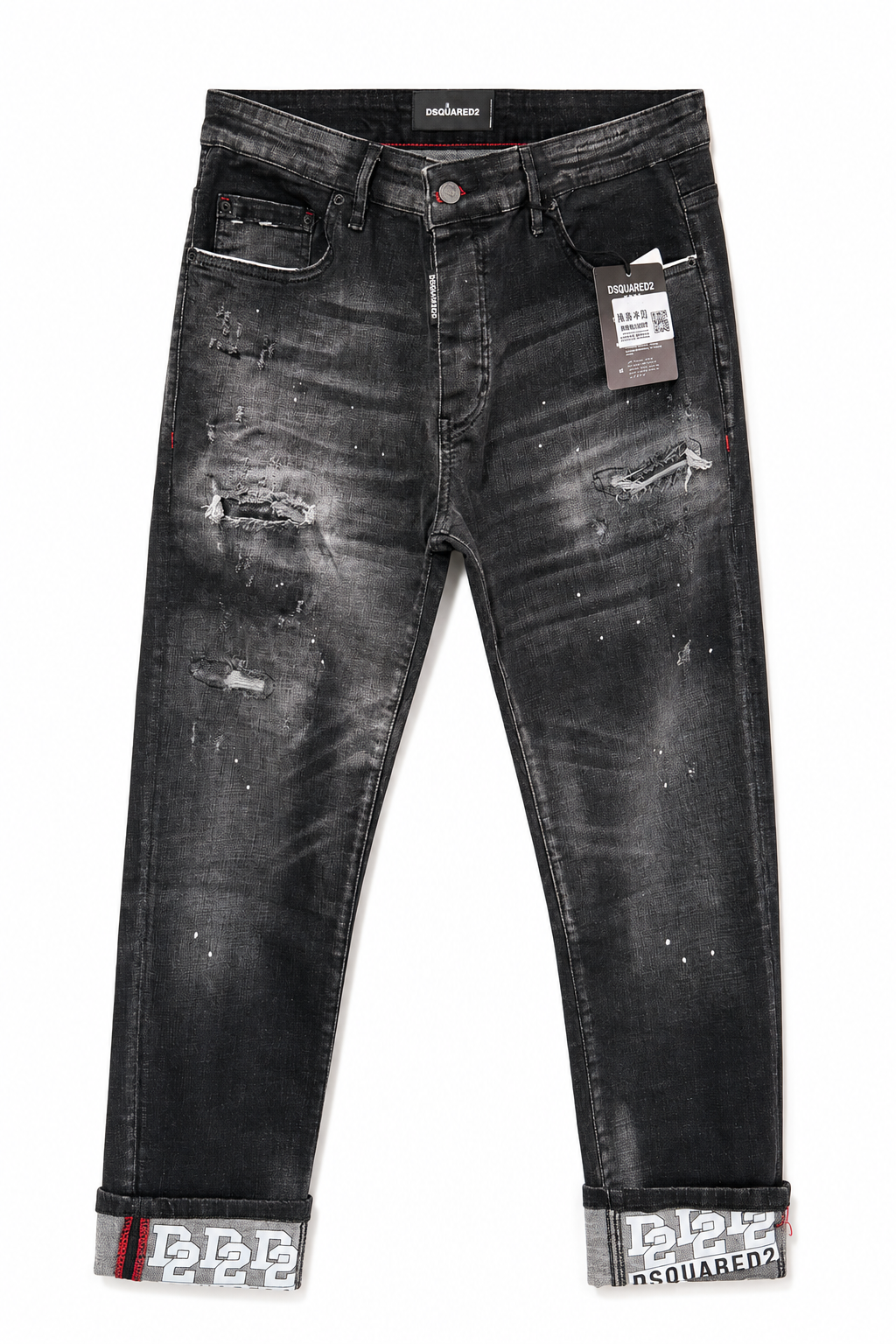 Dsquared2 Black Wash Cuffed Distressed Jeans