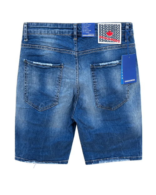 DSQ Marine Blue Distressed Denim Bermude